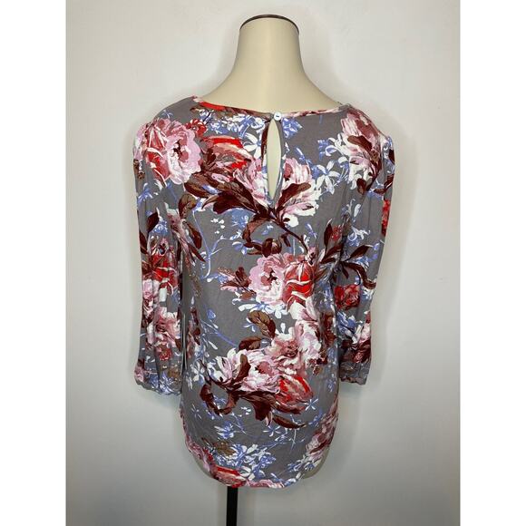 Daniel Rainn Stitch Fix Women's Size Small Knit Blouse Grey Floral Pleated - Picture 5 of 11